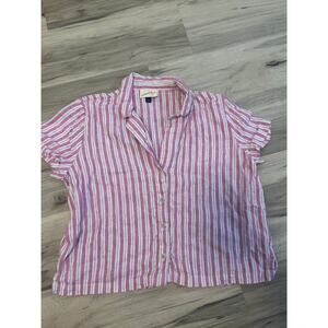 Universal Thread short-sleeve button-down shirt pink & white stripe linen size L